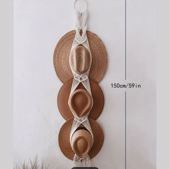 Handmade Boho Tassel Hat Rack Wall Mounted Multi-layer Organizer - Picture 2 of 5